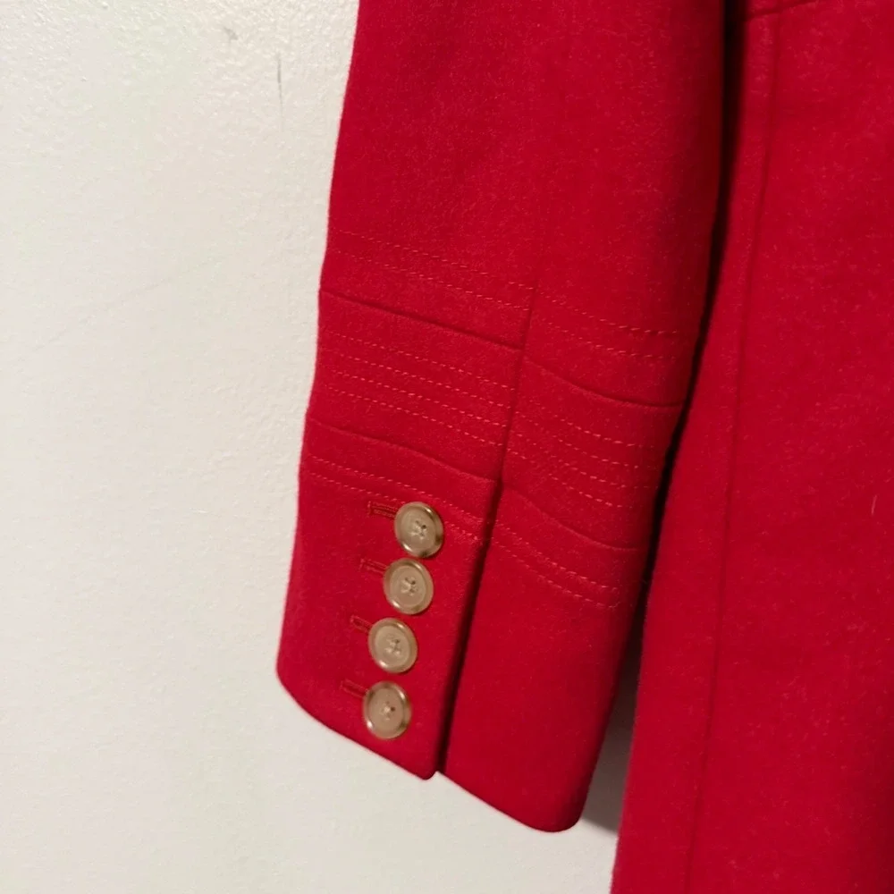 J.Crew Womens Red Wool Blend Button‎ Front Pea Coat Jacket AS-IS 6 Mid length - Picture 14 of 15